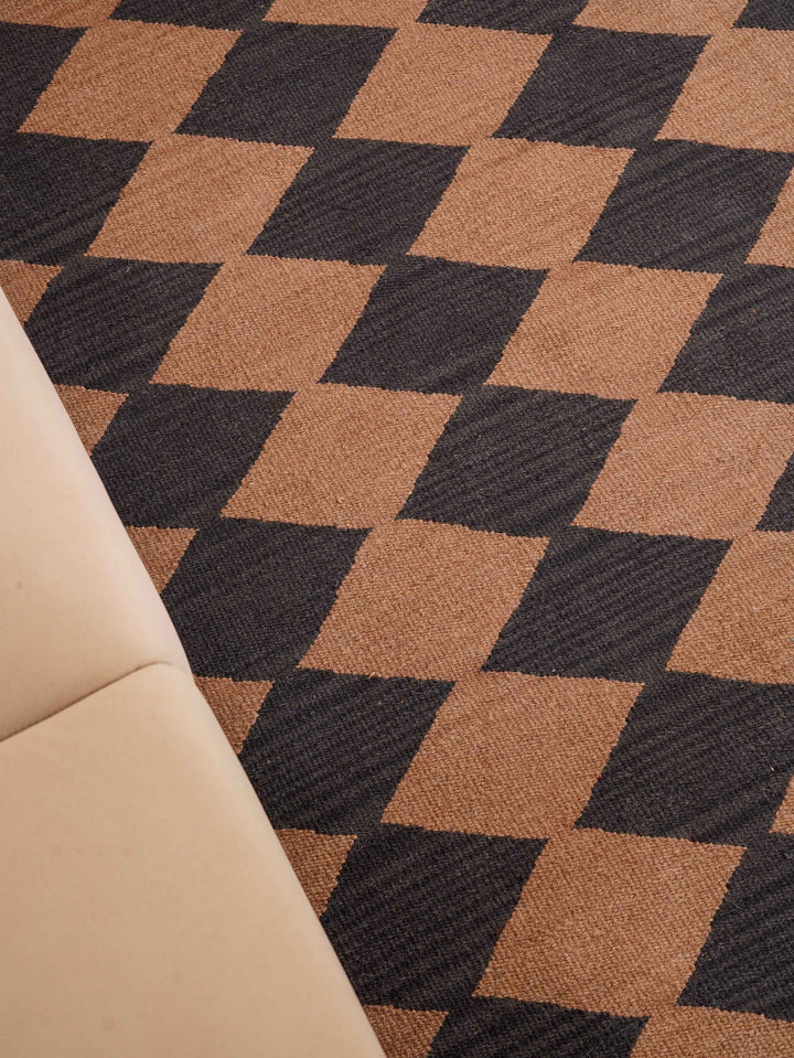 Diamond Grid Hand Woven Kilim Wool Flatweave Rug