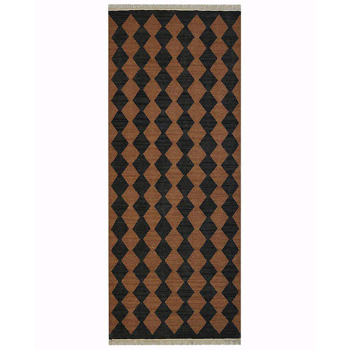 Diamond Grid Hand Woven Kilim Wool Flatweave Rug
