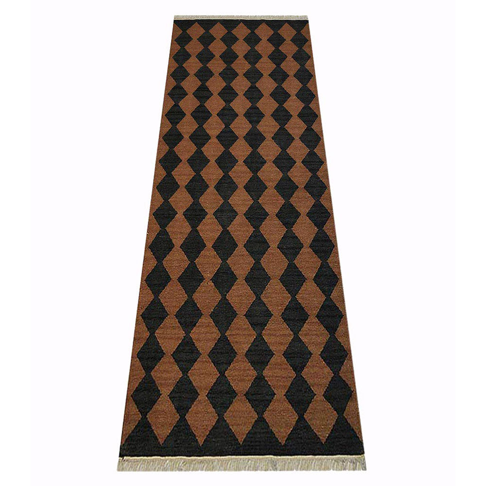 Diamond Grid Hand Woven Kilim Wool Flatweave Rug