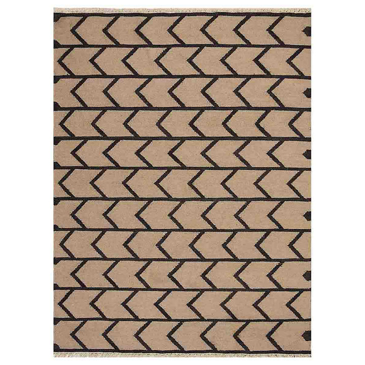 Hand Woven Flat Weave Kilim Wool Area Rug Contemporary Cream Charcoal D00109