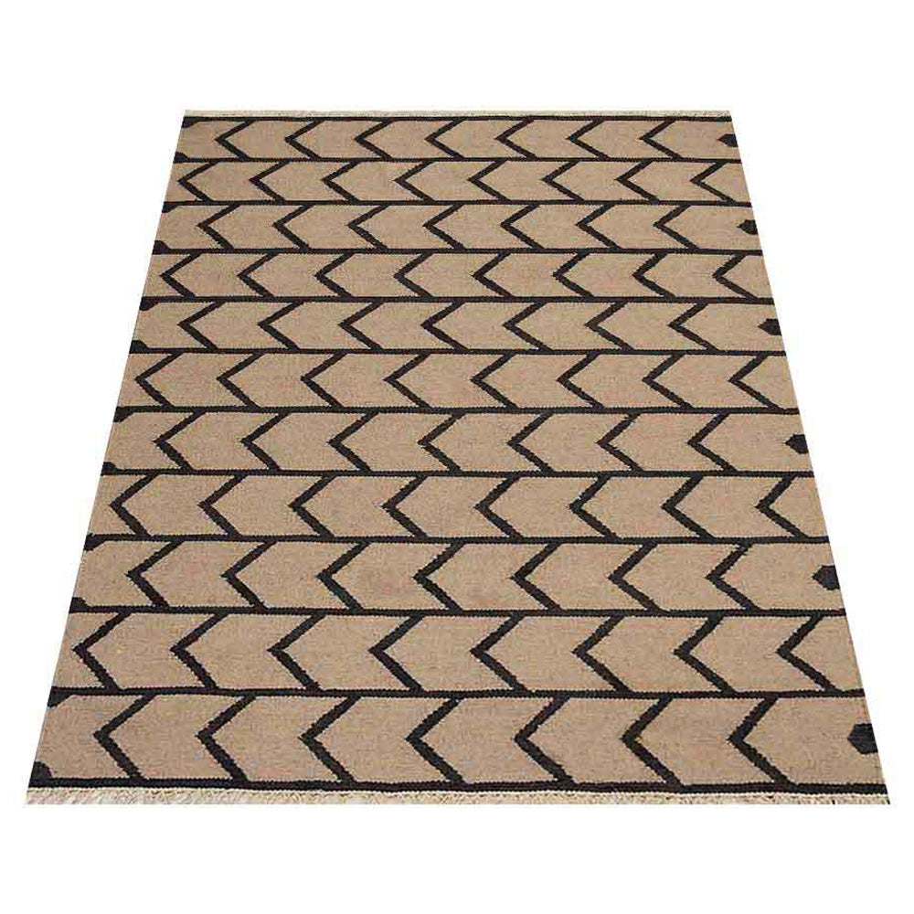 Hand Woven Flat Weave Kilim Wool Area Rug Contemporary Cream Charcoal D00109