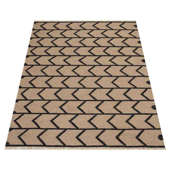 Hand Woven Flat Weave Kilim Wool Area Rug Contemporary Cream Charcoal D00109