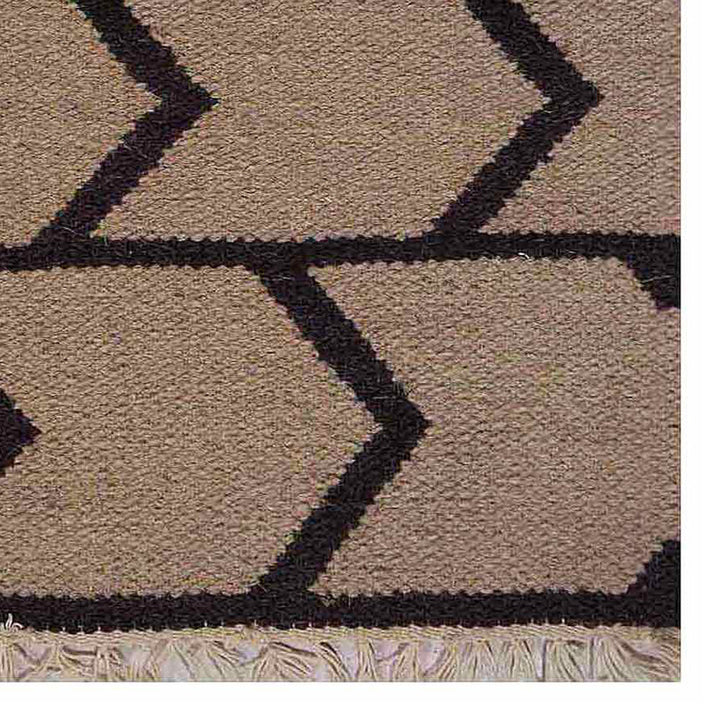 Hand Woven Flat Weave Kilim Wool Area Rug Contemporary Cream Charcoal D00109