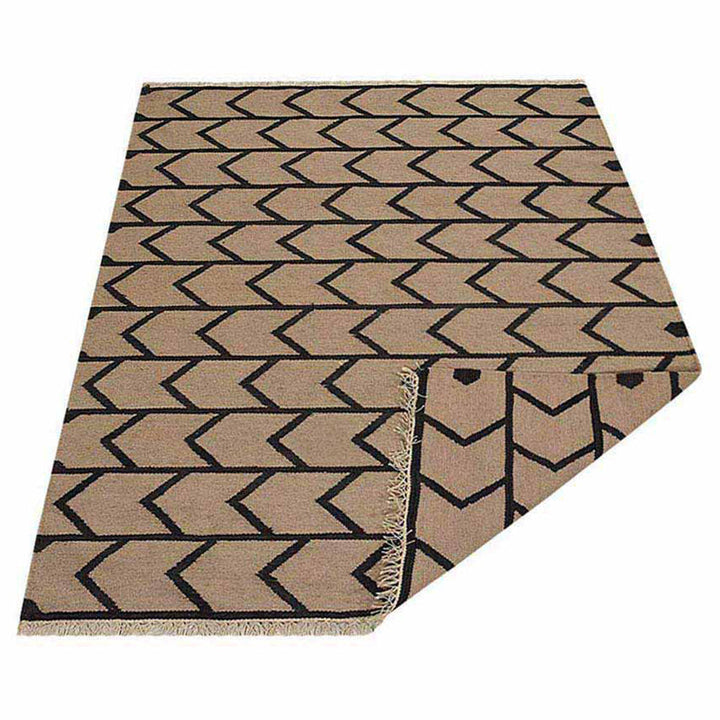Hand Woven Flat Weave Kilim Wool Area Rug Contemporary Cream Charcoal D00109