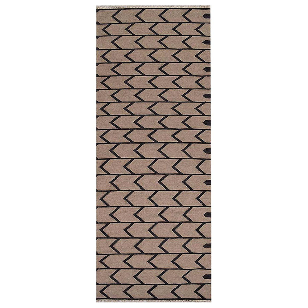 Hand Woven Flat Weave Kilim Wool Area Rug Contemporary Cream Charcoal D00109