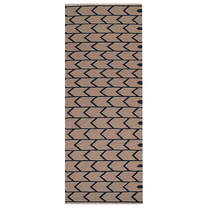Hand Woven Flat Weave Kilim Wool Area Rug Contemporary Cream Charcoal D00109