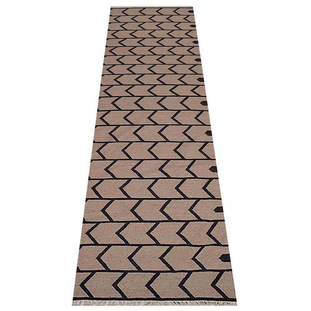 Hand Woven Flat Weave Kilim Wool Area Rug Contemporary Cream Charcoal D00109