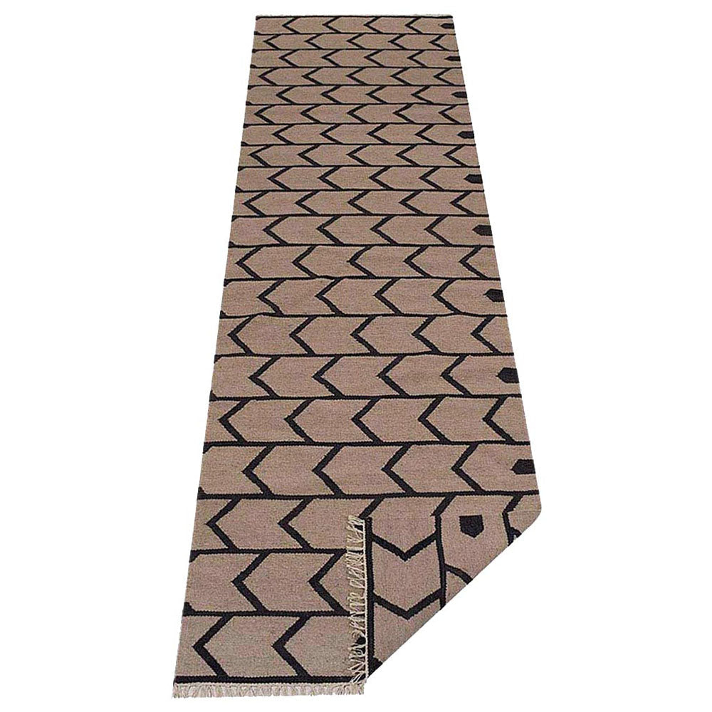 Hand Woven Flat Weave Kilim Wool Area Rug Contemporary Cream Charcoal D00109