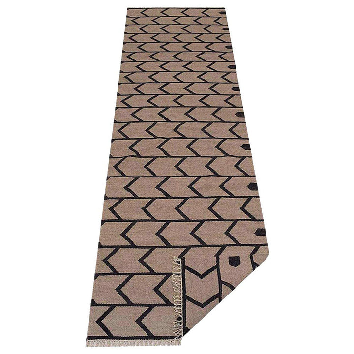 Hand Woven Flat Weave Kilim Wool Area Rug Contemporary Cream Charcoal D00109
