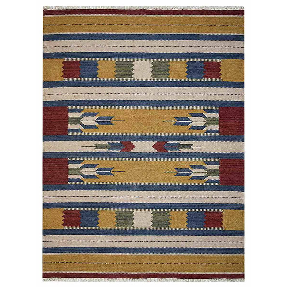 Hand Woven Flat Weave Kilim Wool Area Rug Contemporary Multicolor D00110