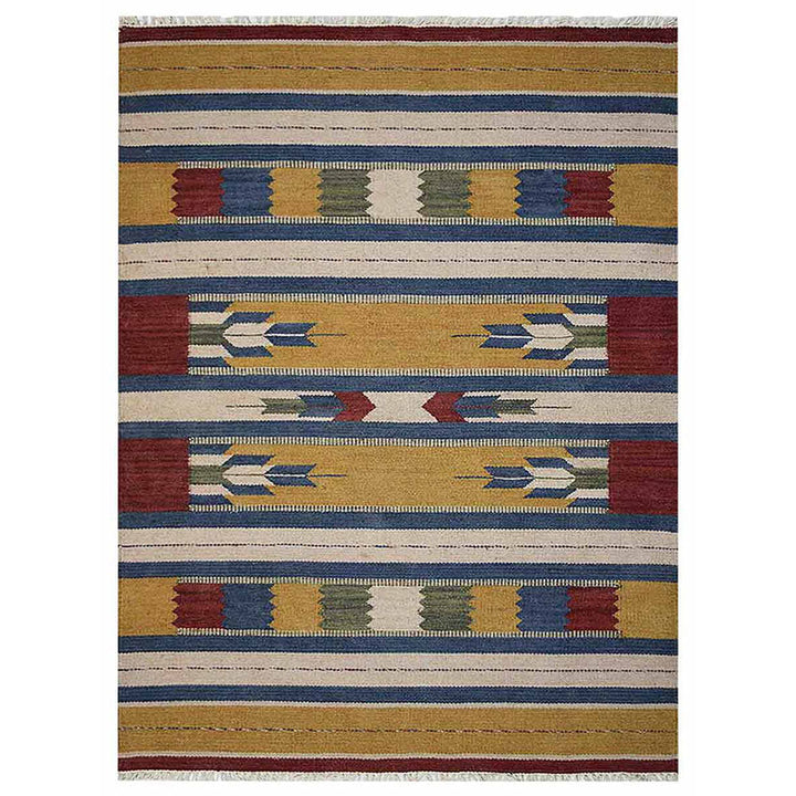 Hand Woven Flat Weave Kilim Wool Area Rug Contemporary Multicolor D00110