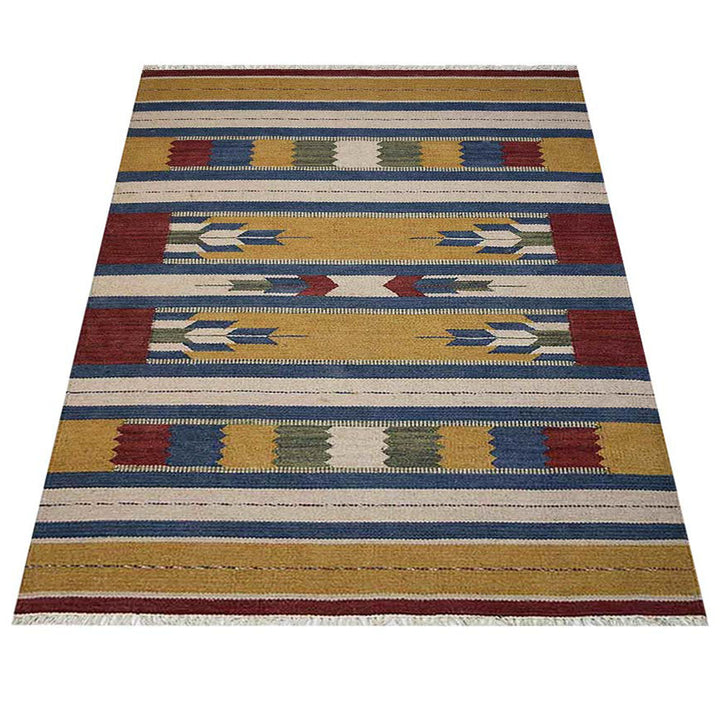 Hand Woven Flat Weave Kilim Wool Area Rug Contemporary Multicolor D00110