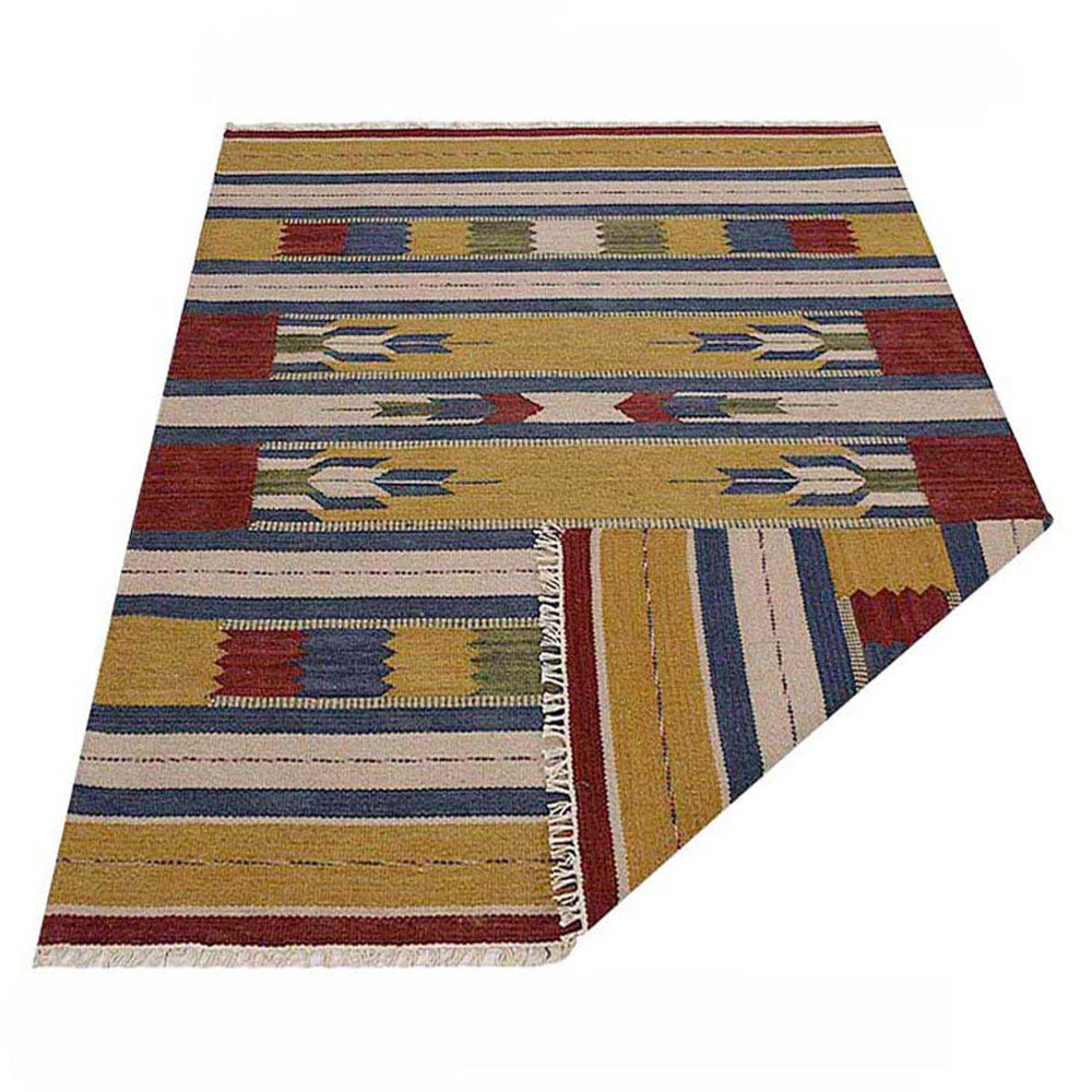 Hand Woven Flat Weave Kilim Wool Area Rug Contemporary Multicolor D00110
