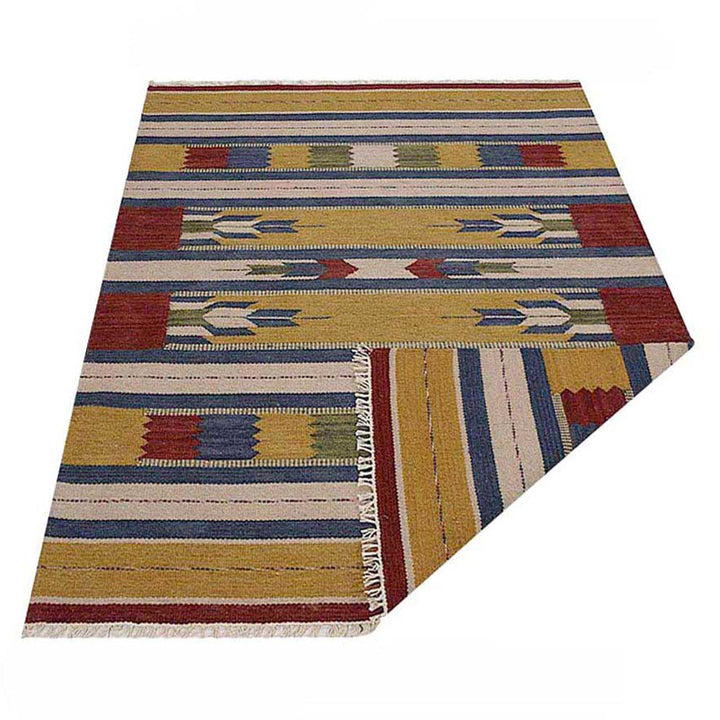 Hand Woven Flat Weave Kilim Wool Area Rug Contemporary Multicolor D00110