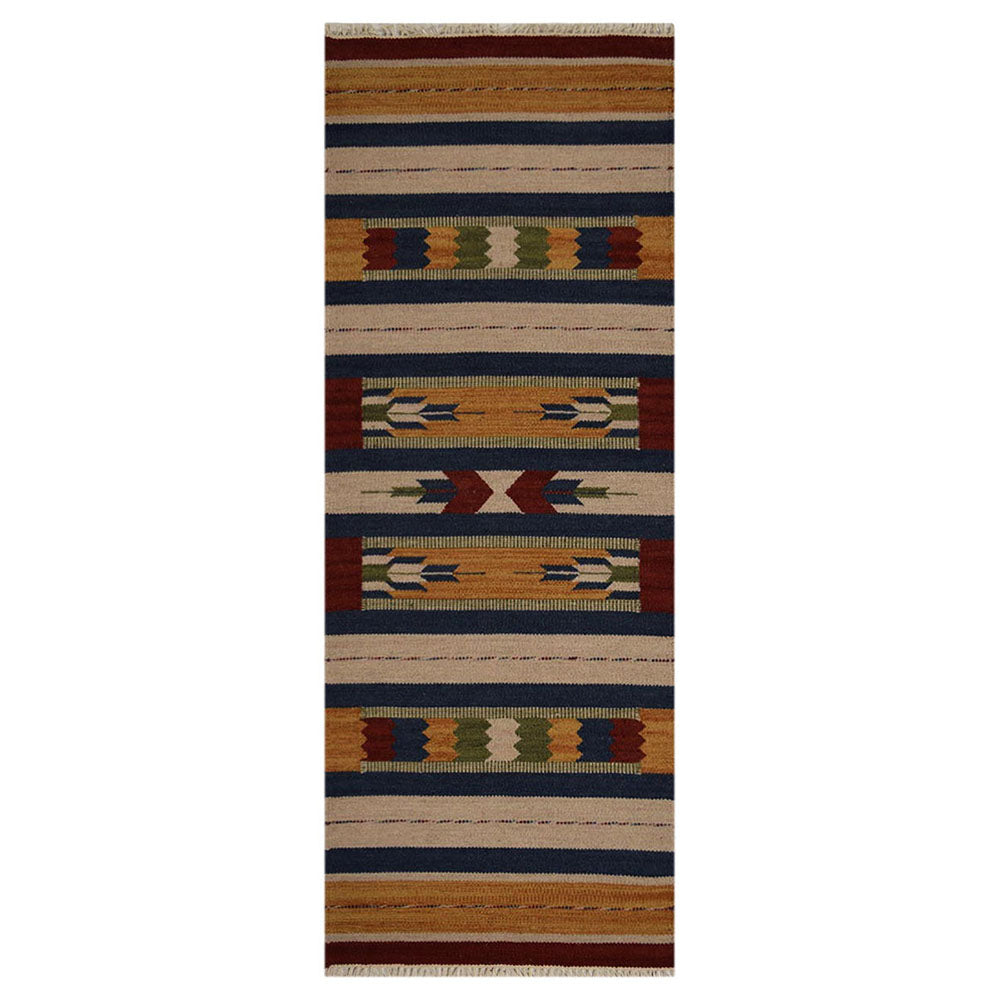 Hand Woven Flat Weave Kilim Wool Area Rug Contemporary Multicolor D00110