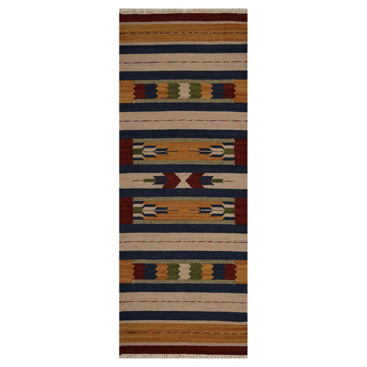 Hand Woven Flat Weave Kilim Wool Area Rug Contemporary Multicolor D00110