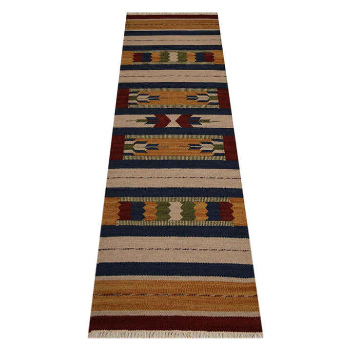 Hand Woven Flat Weave Kilim Wool Area Rug Contemporary Multicolor D00110