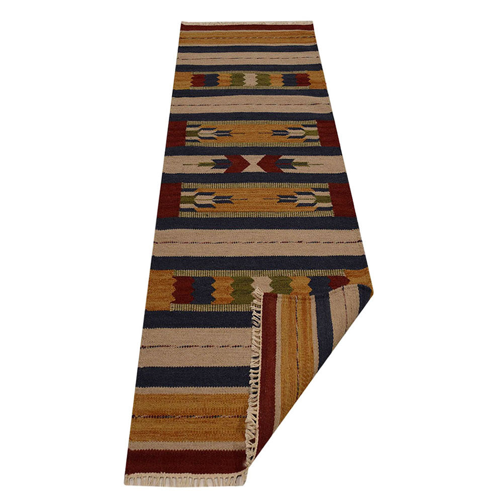 Hand Woven Flat Weave Kilim Wool Area Rug Contemporary Multicolor D00110