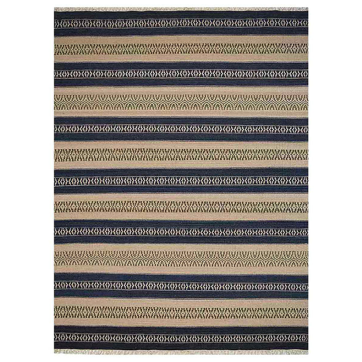 Hand Woven Flat Weave Kilim Wool Area Rug Contemporary Aqua Cream D00114