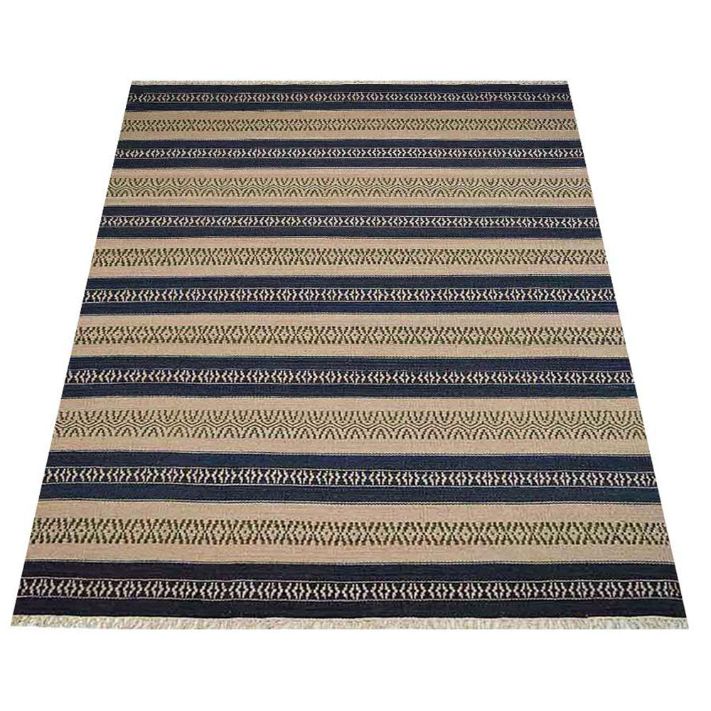 Hand Woven Flat Weave Kilim Wool Area Rug Contemporary Aqua Cream D00114
