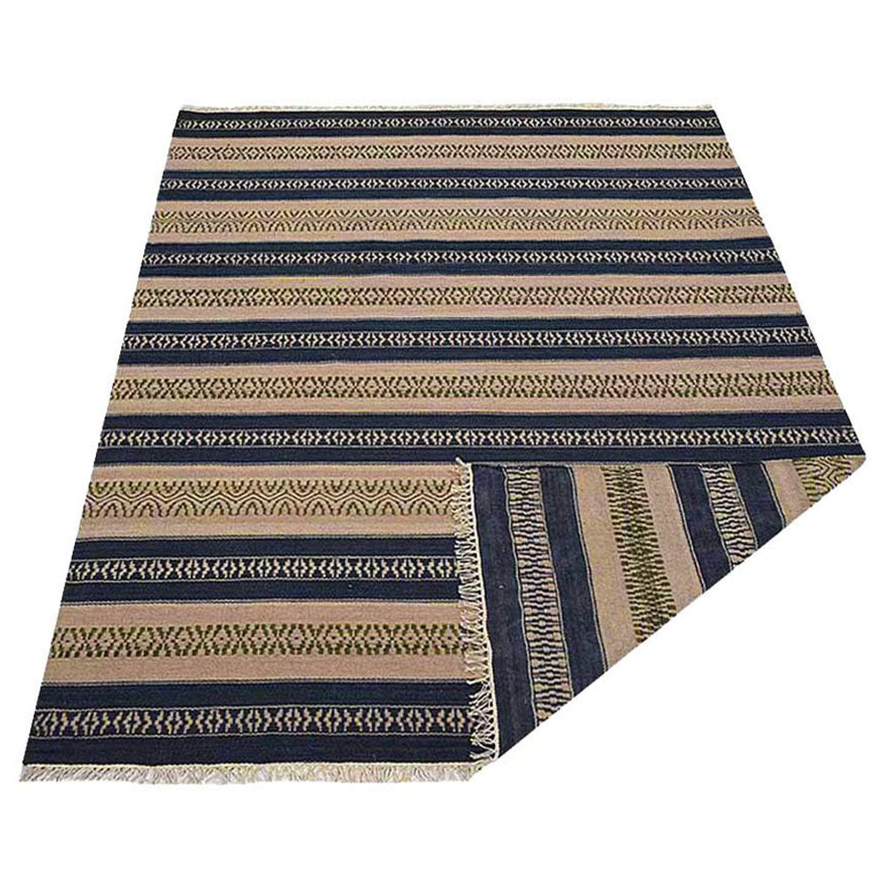 Hand Woven Flat Weave Kilim Wool Area Rug Contemporary Aqua Cream D00114