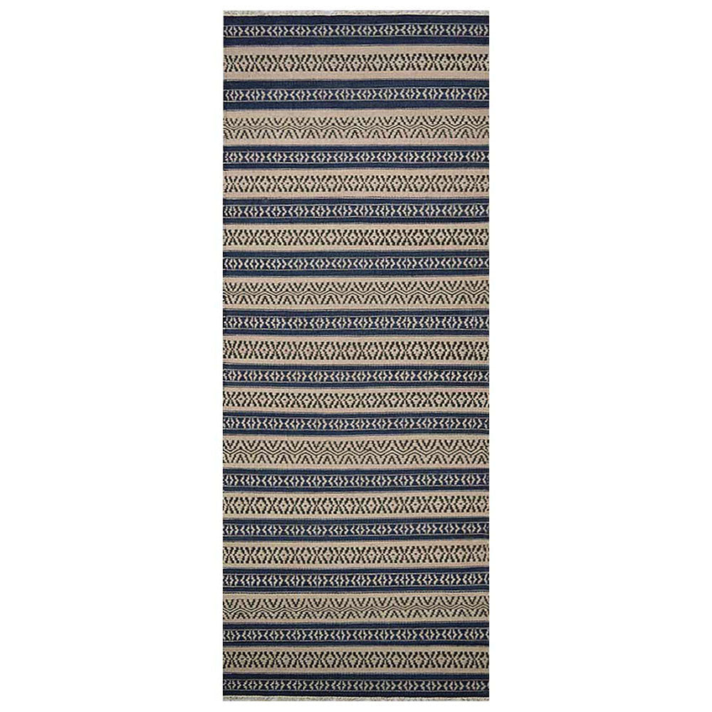 Hand Woven Flat Weave Kilim Wool Area Rug Contemporary Aqua Cream D00114