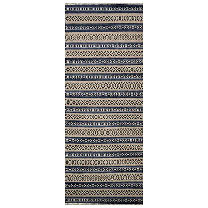 Hand Woven Flat Weave Kilim Wool Area Rug Contemporary Aqua Cream D00114