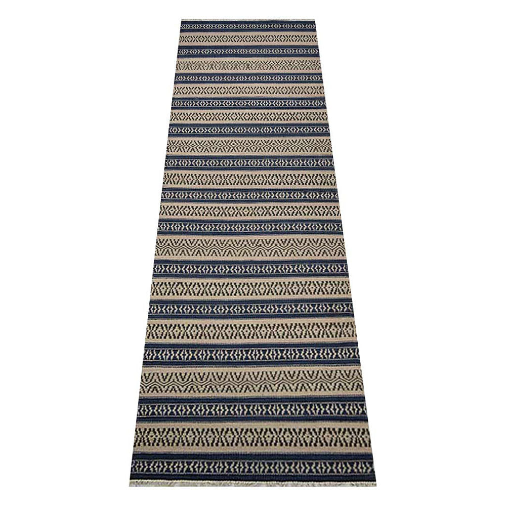 Hand Woven Flat Weave Kilim Wool Area Rug Contemporary Aqua Cream D00114
