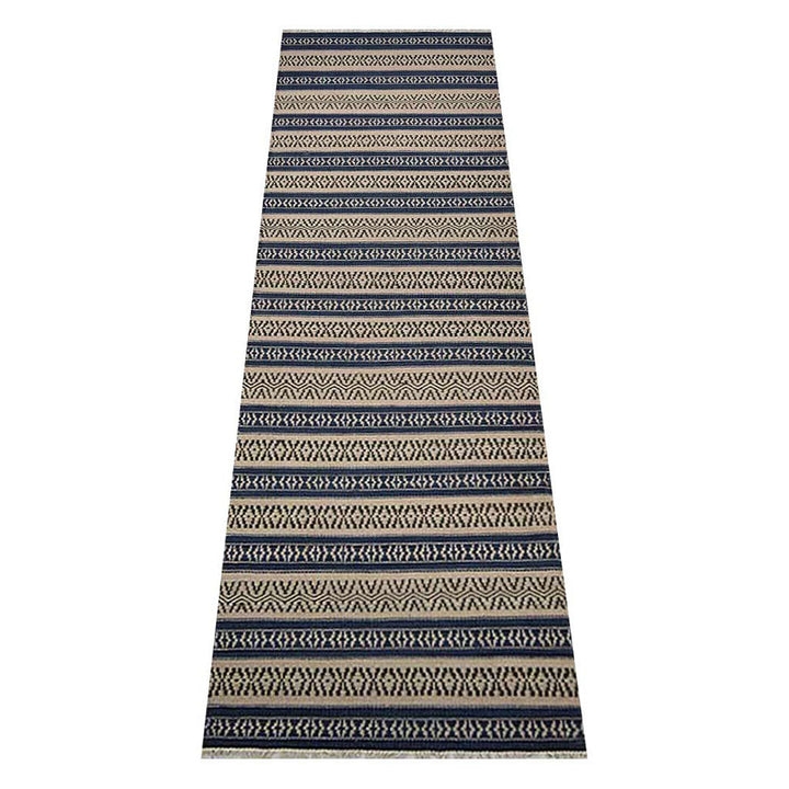 Hand Woven Flat Weave Kilim Wool Area Rug Contemporary Aqua Cream D00114