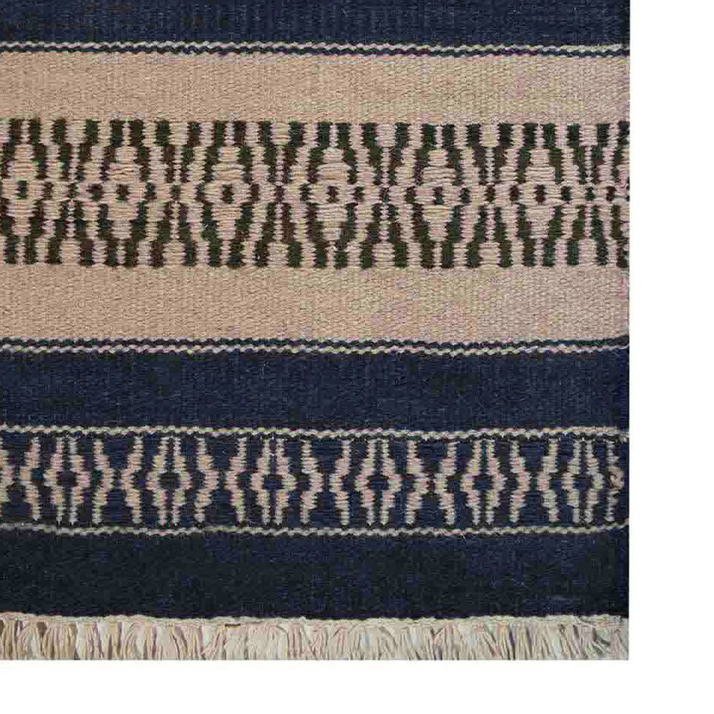 Hand Woven Flat Weave Kilim Wool Area Rug Contemporary Aqua Cream D00114