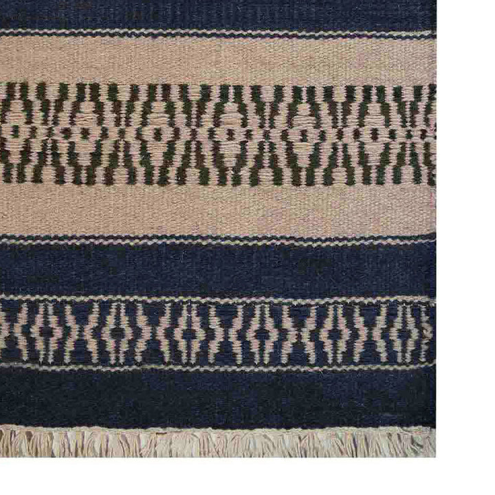 Hand Woven Flat Weave Kilim Wool Area Rug Contemporary Aqua Cream D00114