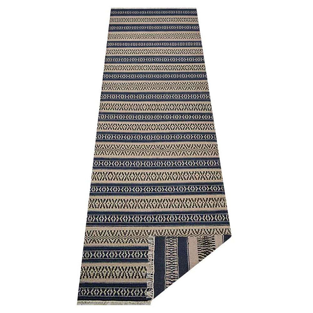 Hand Woven Flat Weave Kilim Wool Area Rug Contemporary Aqua Cream D00114