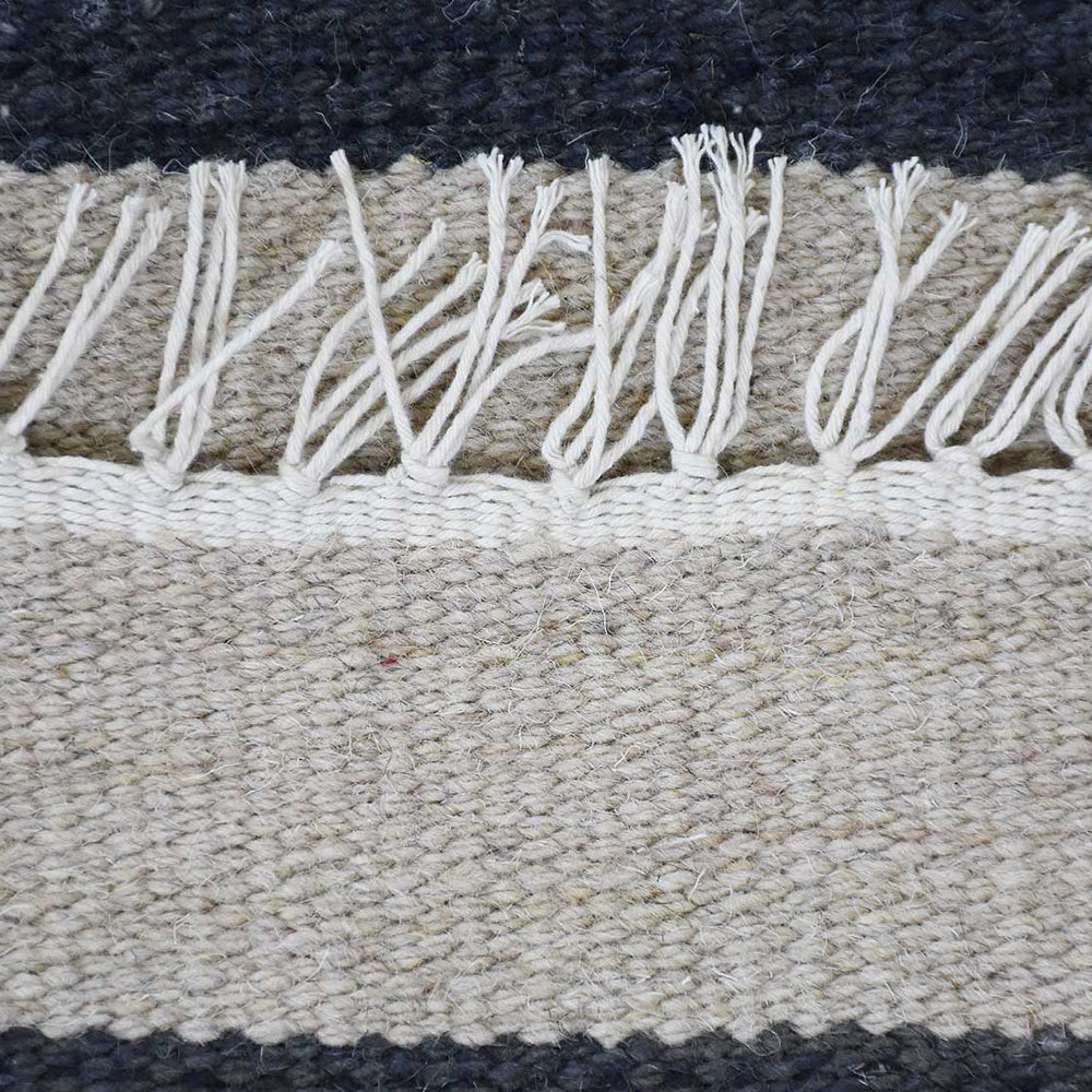 Hand Woven Flat Weave Kilim Wool Area Rug Contemporary Cream Charcoal D00118