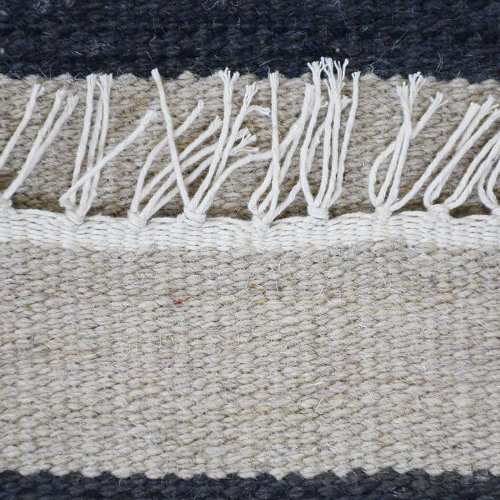 Hand Woven Flat Weave Kilim Wool Area Rug Contemporary Cream Charcoal D00118