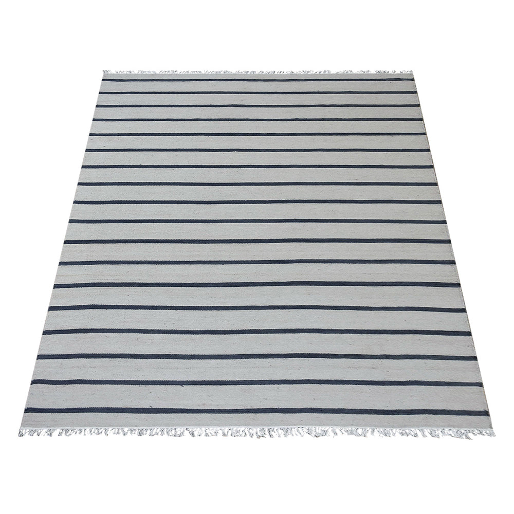Hand Woven Flat Weave Kilim Wool Area Rug Contemporary Cream Charcoal D00118