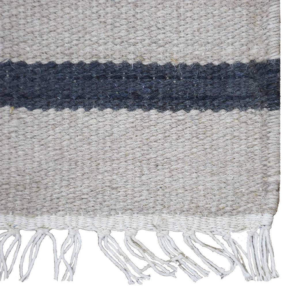 Hand Woven Flat Weave Kilim Wool Area Rug Contemporary Cream Charcoal D00118
