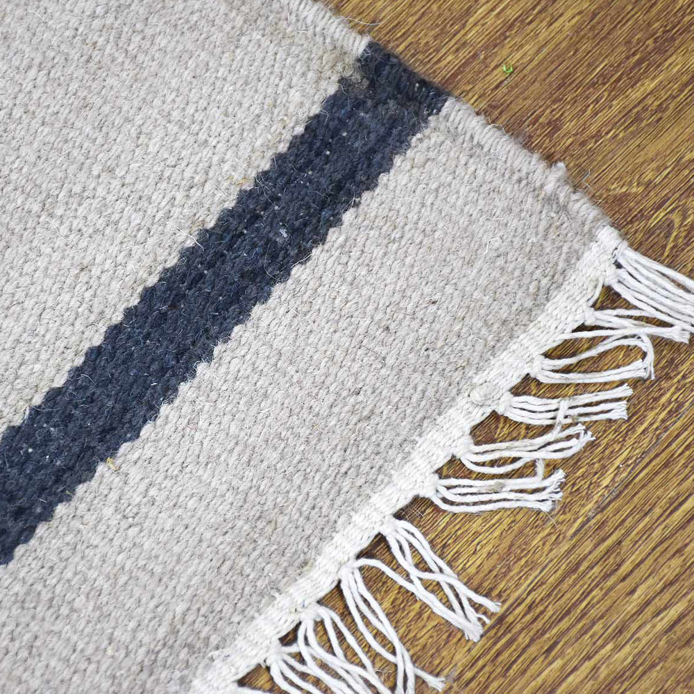 Hand Woven Flat Weave Kilim Wool Area Rug Contemporary Cream Charcoal D00118