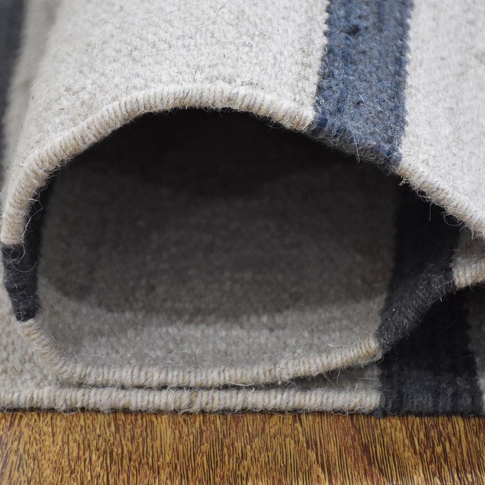 Hand Woven Flat Weave Kilim Wool Area Rug Contemporary Cream Charcoal D00118