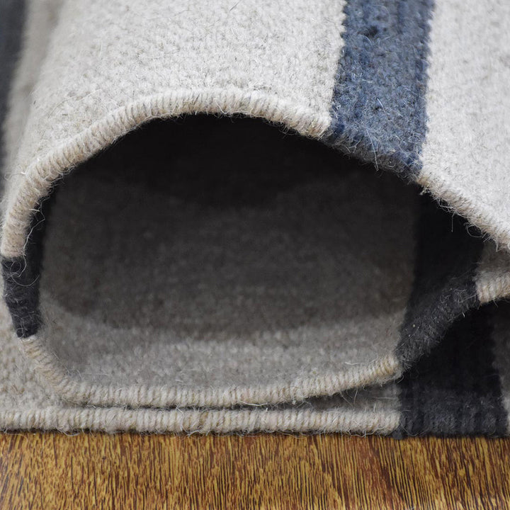 Hand Woven Flat Weave Kilim Wool Area Rug Contemporary Cream Charcoal D00118