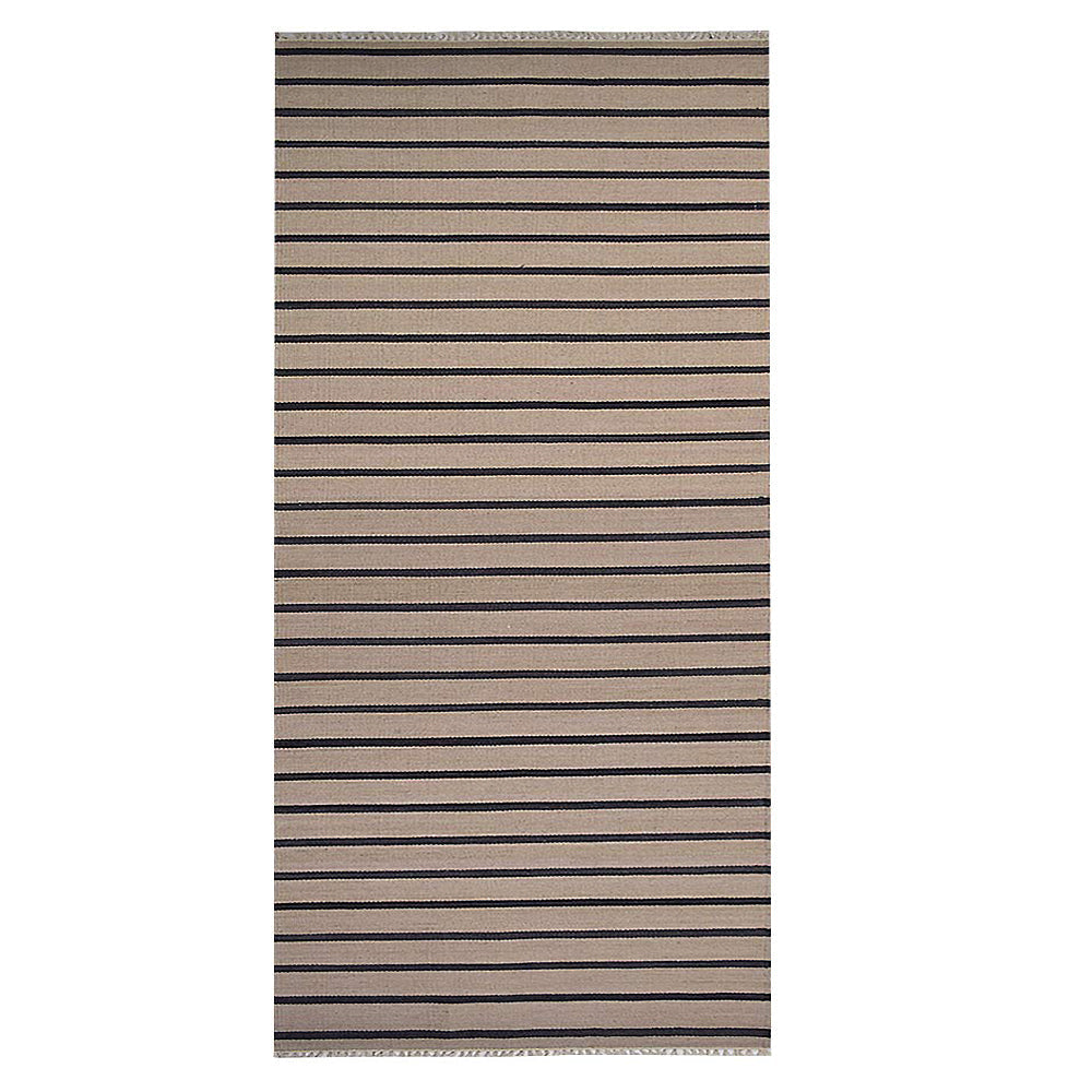 Hand Woven Flat Weave Kilim Wool Area Rug Contemporary Cream Charcoal D00118