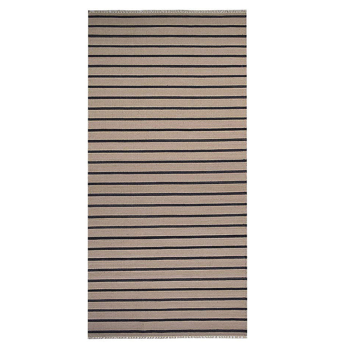 Hand Woven Flat Weave Kilim Wool Area Rug Contemporary Cream Charcoal D00118