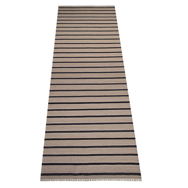 Hand Woven Flat Weave Kilim Wool Area Rug Contemporary Cream Charcoal D00118