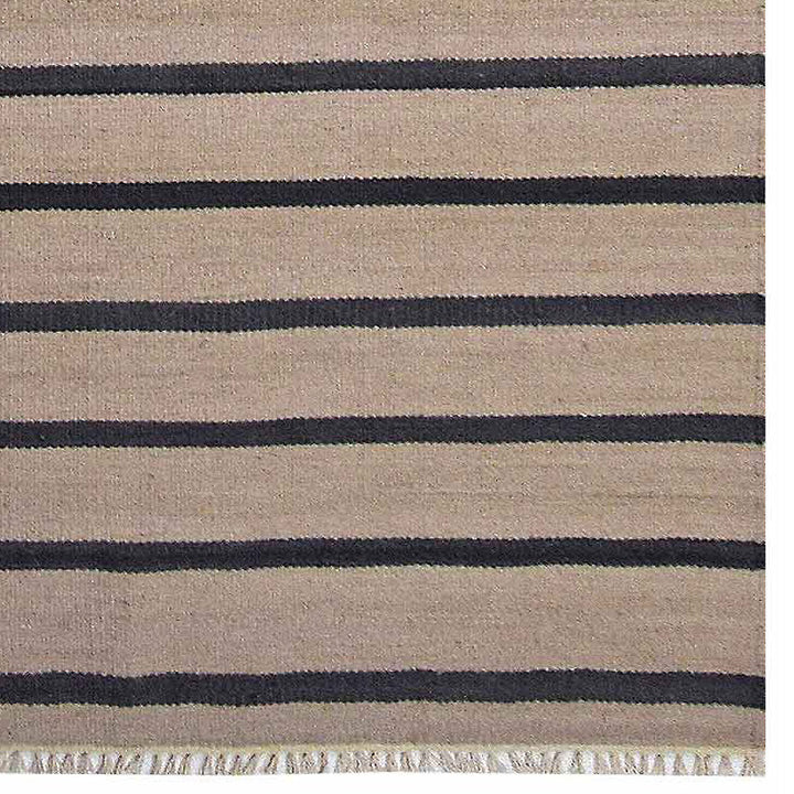 Hand Woven Flat Weave Kilim Wool Area Rug Contemporary Cream Charcoal D00118