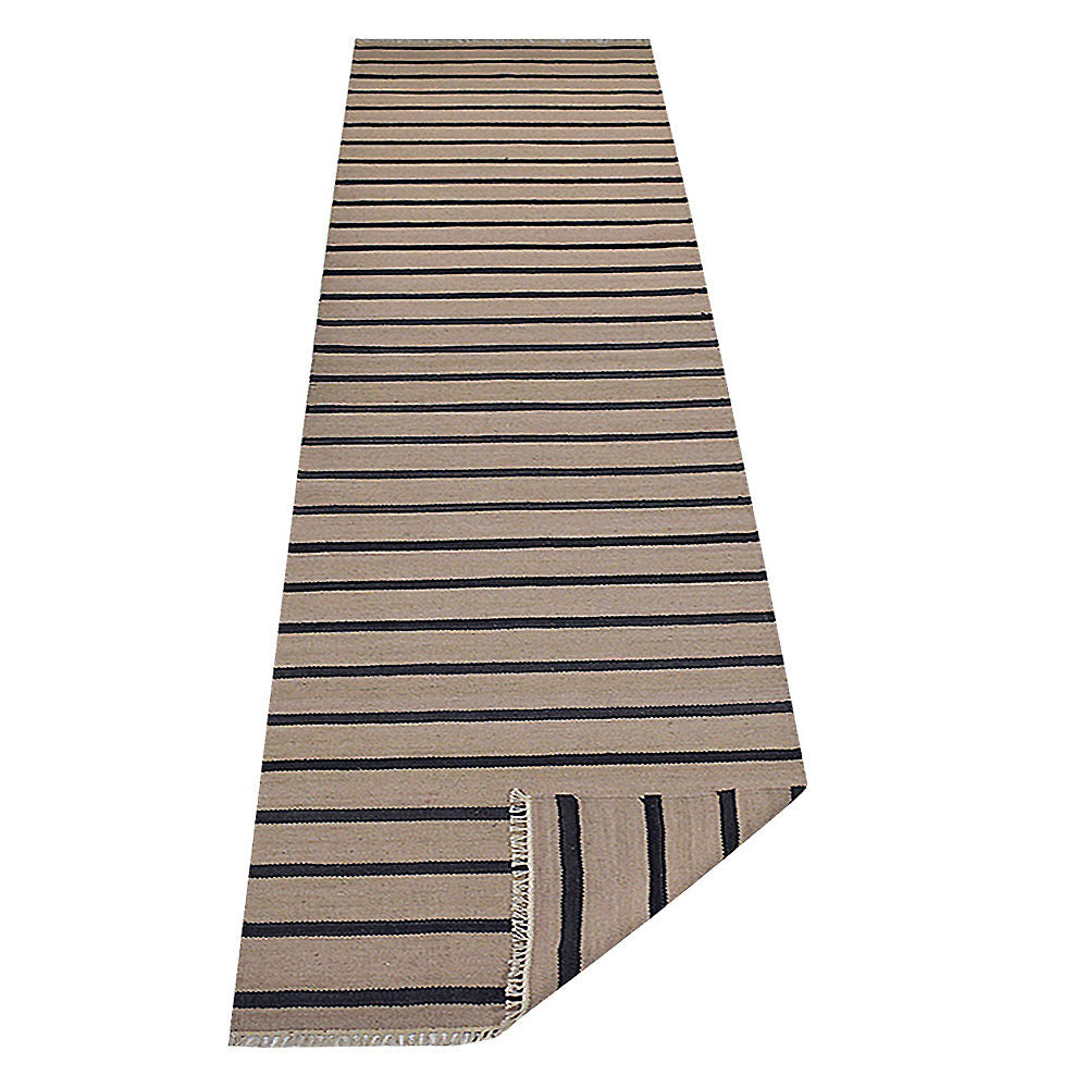 Hand Woven Flat Weave Kilim Wool Area Rug Contemporary Cream Charcoal D00118