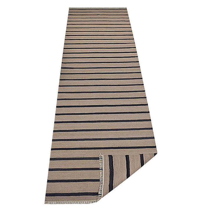 Hand Woven Flat Weave Kilim Wool Area Rug Contemporary Cream Charcoal D00118