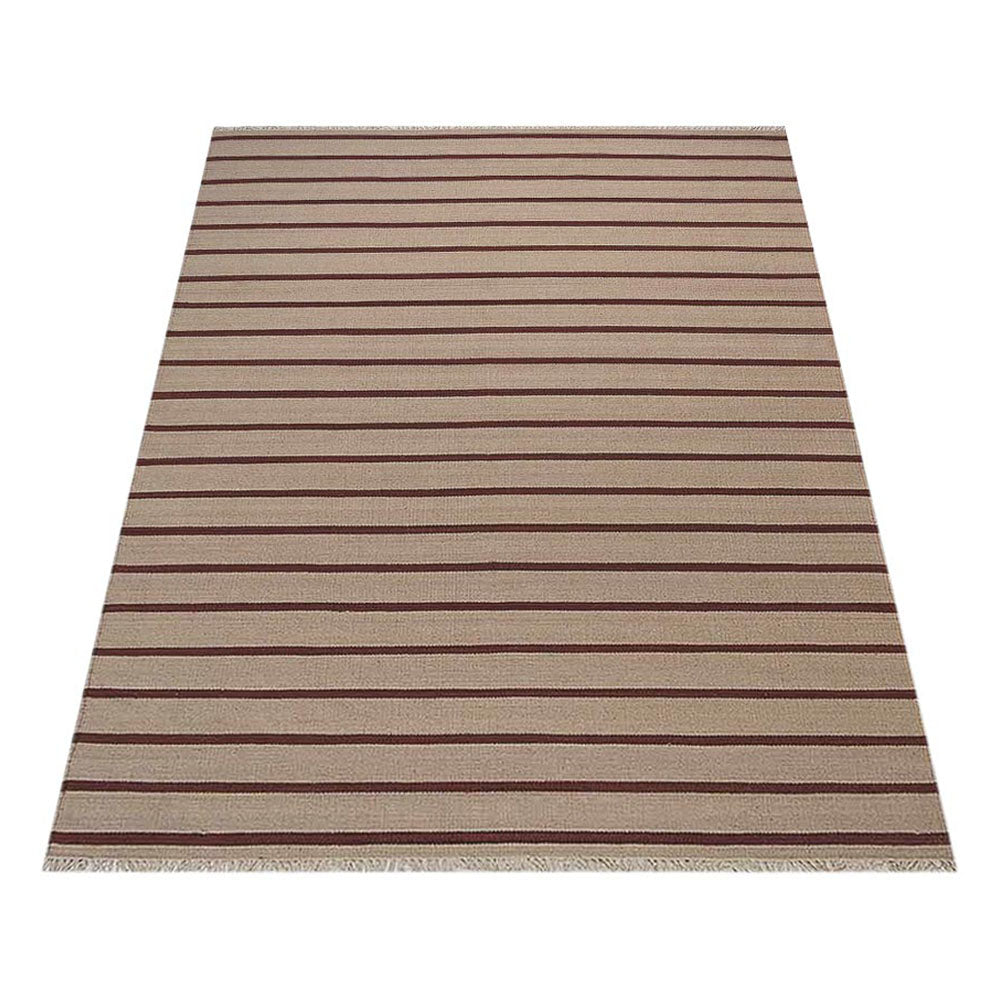 Hand Woven Flat Weave Kilim Wool Area Rug Contemporary Cream Charcoal D00118