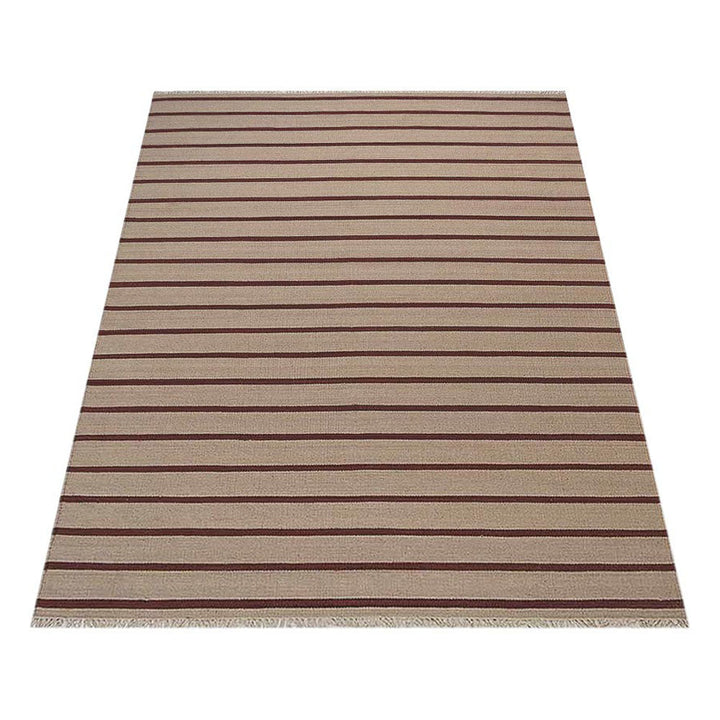 Hand Woven Flat Weave Kilim Wool Area Rug Contemporary Cream Charcoal D00118