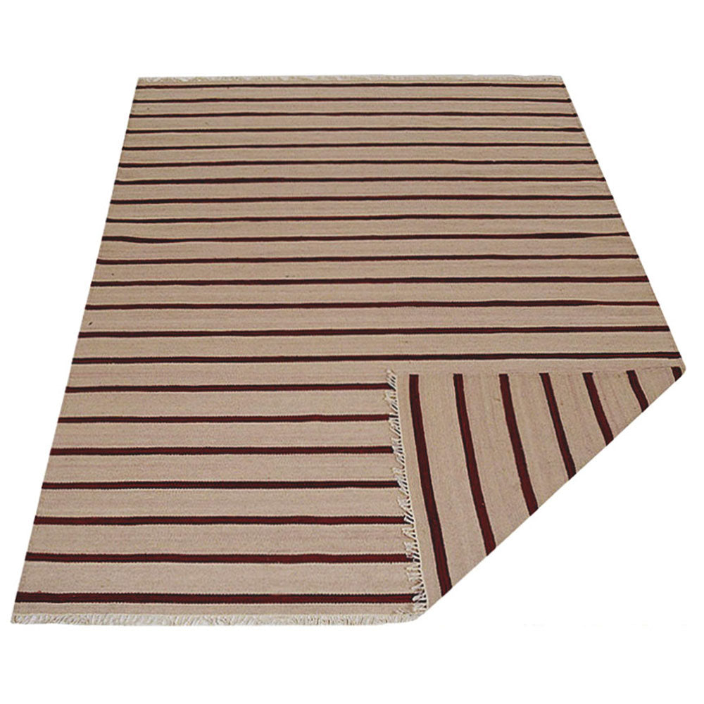 Hand Woven Flat Weave Kilim Wool Area Rug Contemporary Cream Charcoal D00118