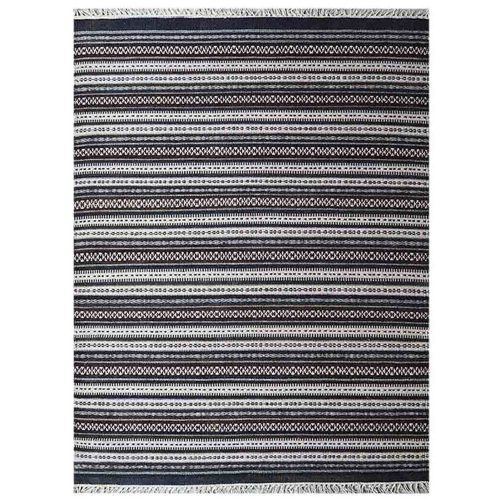 Hand Woven Flat Weave Kilim Wool Area Rug Contemporary Charcoal White D00119