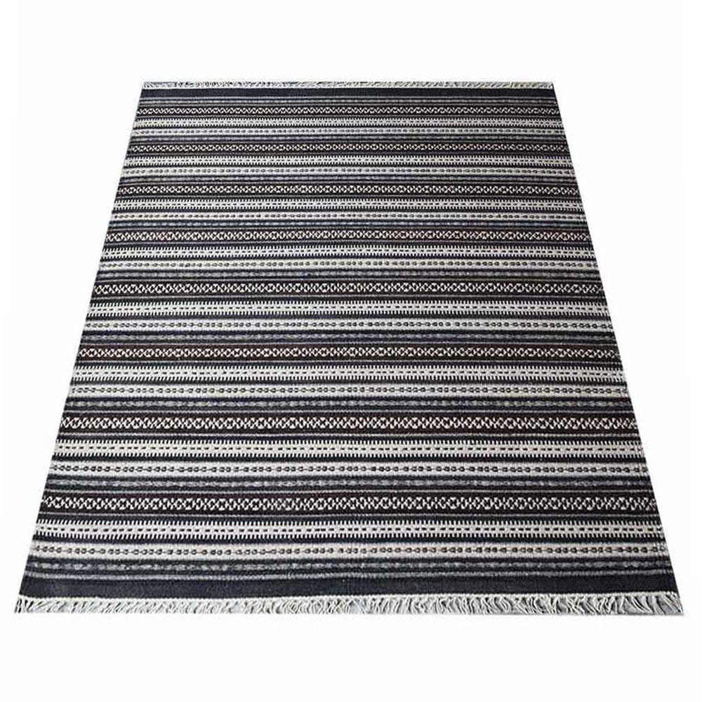 Hand Woven Flat Weave Kilim Wool Area Rug Contemporary Charcoal White D00119